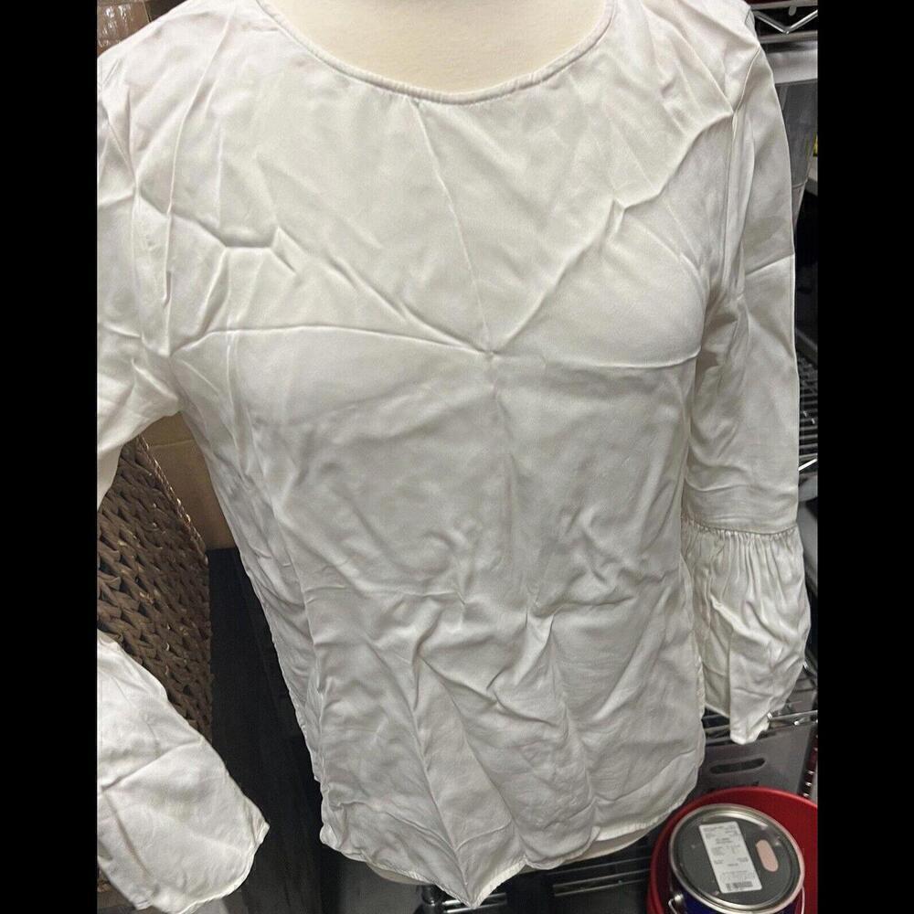 Zara White Satin Silk Style Tunic SIZE Lg Bell Sleeve - Picture 7 of 8